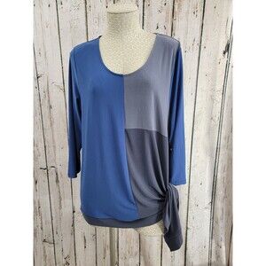 ALK Women's Large Lior Paris Colorblock Asymmetrical Side Tie Blouse Shirt Top